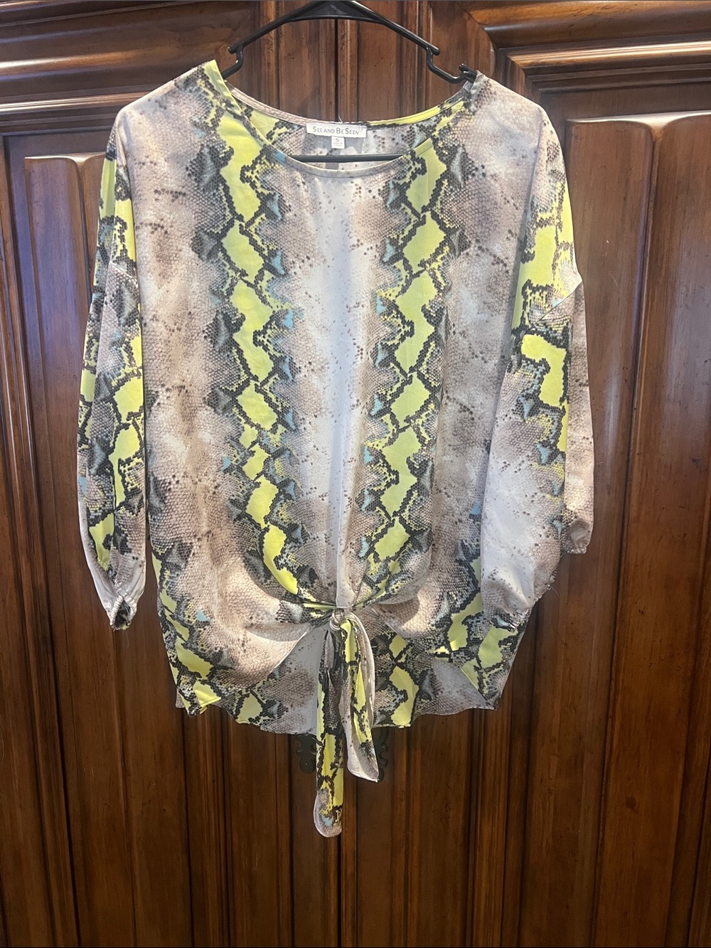 Tie-Front Snake-Print Blouse in Yellow